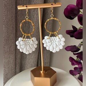 White and Gold Statement Earrings